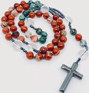 Red stone African turquoise beaded cross pendant rosary necklace