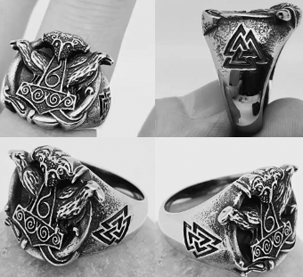 Viking Valknut Crow stainless steel ring