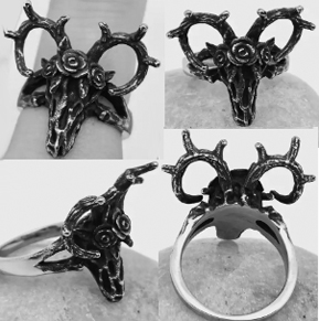 Rose sheep skull stainless steel ring