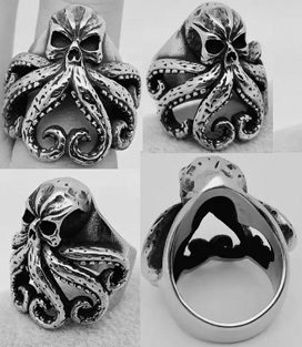 Skull octopus stainless steel ring