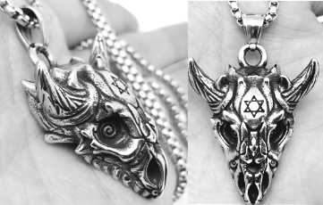 Hexagram monster skull steel pendant necklace