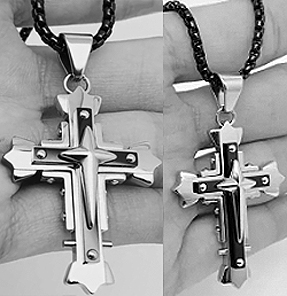 Mio Queena multi layer black cross titanium steel pendant