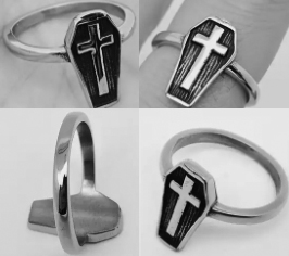 Gothic coffin cross stainless steel tube shape ring