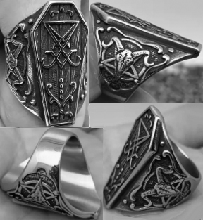 Coffin satanic seal stainless steel ring