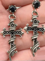 Gothic silver plated wrapped cross earrings