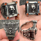 Gothic skull square red stones stainless steel ring