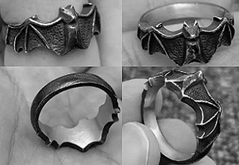 Antique finish bat stainless steel ring