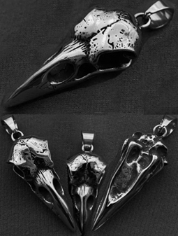 stainless steel crow skull necklace