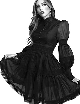 Victorian romantic lace accented puff long sleeve Morgana dress