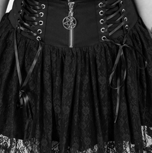 Heartless black poly cotton lace gathered mini skirt