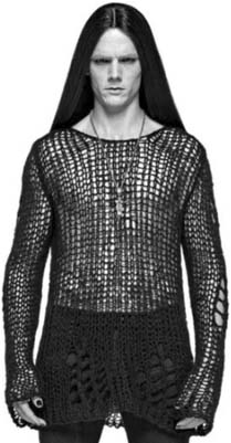 Black gothic knit open weave long sleeve mens/unisex sweater
