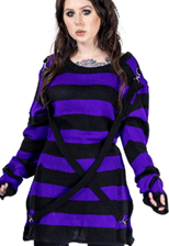 Heartless Oriana purple black stripe poly acrylic ladies jumper sweater