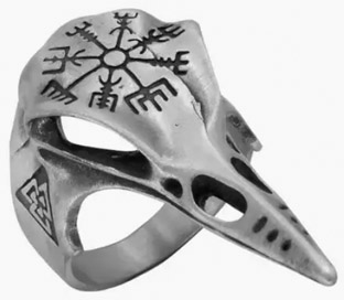 Nirvana pewter Helm of Awe and Valknut ring