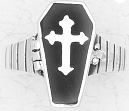 Nirvana sterling silver coffin with cross poison ring