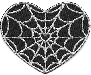 Kreepsville black embroidered Spiderweb heart silver iron on cloth patch