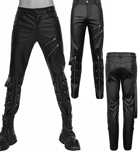 Punk Rave black matte vinyl mens pants with zippers, straps