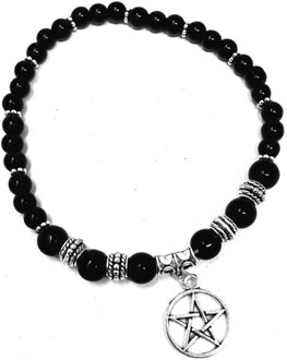 Black obsidian pentacle stretch bracelet