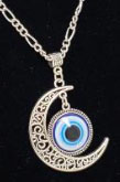 Evil Eye 1 1/2 inch moon pendant necklace with chain