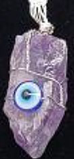 Amethyst gemstone Evil Eye 1 1/2 inch pendant necklace on black cord