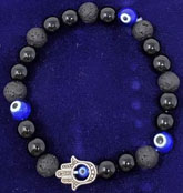 Evil eye and lava bead gemstone hamsa stretch bracelet