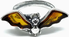 Sterling silver cherry amber bat ring