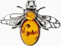 Sterling silver cognac amber bee adjustable ring