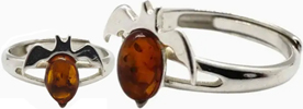 Sterling silver cognac amber bat adjustable ring