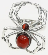 Sterling silver cherry amber spider adjustable ring