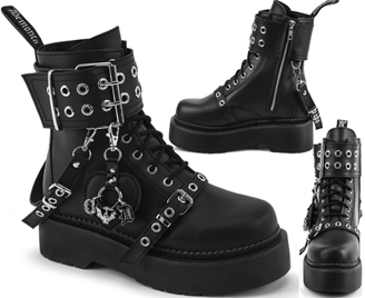 Pleaser/Demonia black pu lace up 2 inch stack platform women's 8 eye ankle combat side zip Rebel boot