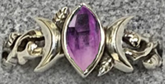 Sterling silver triple moon ring with amethyst stone.