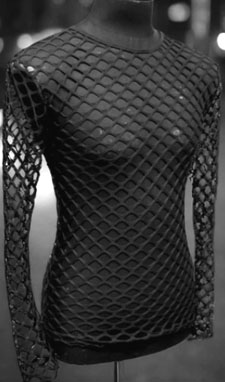 Shrine of Hollywood black stretch fishnet long sleeve men's tee.
