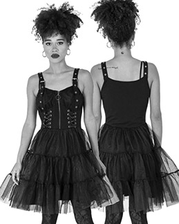 Vixxsin black cotton elastane Selkie dress with tulle skirt, lace up bodice