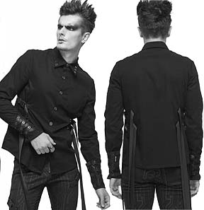 Devil Fashion black long sleeve button up men's shirt with buckles