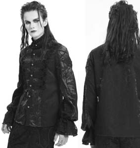Devil Fashion Palace style mens gothic black jacquard ruffled sleeve long sleeve shirt