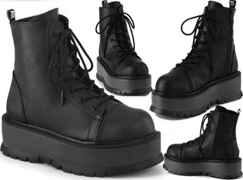 Pleaser/Demonia black pu lace up 2 inch platform women's mid calf Slacker boot with metal zip, spikes