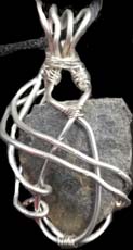 Slate untumbled wire wrapped pendant necklace on black cord