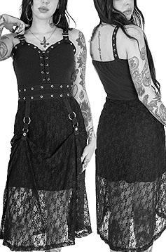 Poizen Industries Soulless black cotton elastane poly lace below knee dress