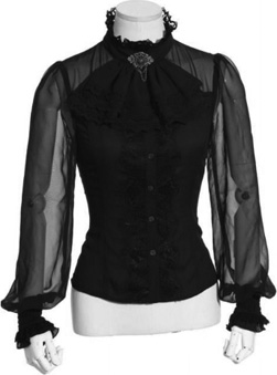 Red Night Gothic long sleeve black sheer Steampunk ladies' blouse