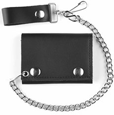 Mascorro Leather trifold black leather wallet with chain