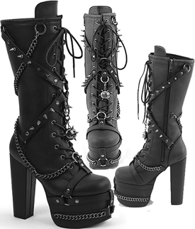 Pleaser/Demonia black pu 5 1/2 heel 3 inch platform lace up knee hight side zip Torment boot