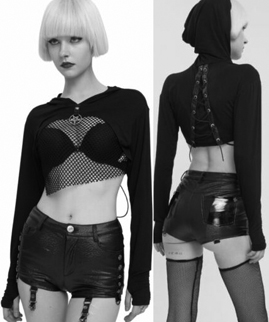 Devil Fashion fishnet hoodie shrug crop top