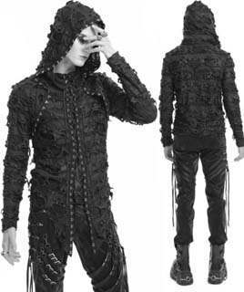 Mens distressed lace up hoodie long sleeve pullover shirt