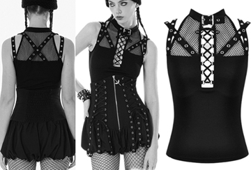 Dark in Love dark punk mesh strap lace up ladies top.