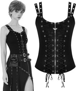 Dark in Love black punk knit mesh buckle ladies top.