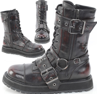 Pleaser/Demonia burgundy rub off pu guys 1 1/2 inch platform Valor boot with side zip closure