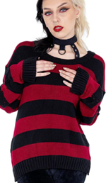 Heartless polyacrylic cotton burgundy black stripe halter ladies' Vision sweater top