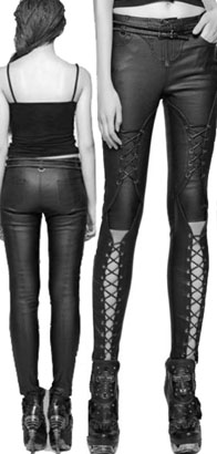 Punk Rave punk pressure lace up faux leather woven ladies' trousers