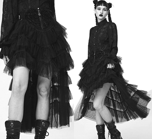 Punk Rave gothic ruffle layer skirt with embroidered heart.