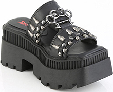 Pleaser/Demonia black pu 3 1/4 inch chunky heel women's square toe platform Wrath slide sandal