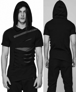 Devil Fashion men's short sleeve hooded t-shirt with slashed details